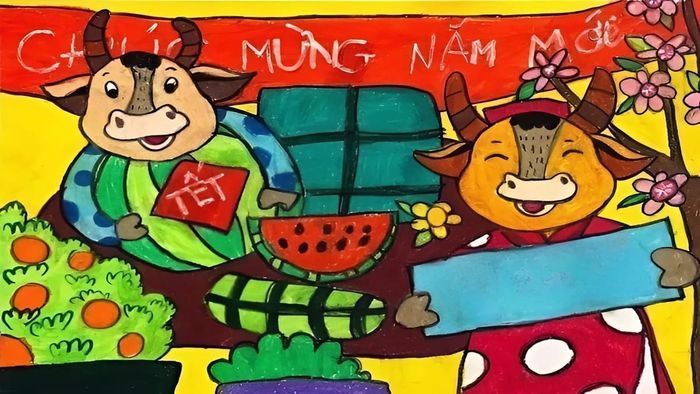 Mẫu tranh vẽ ngày Tết dành cho học sinh