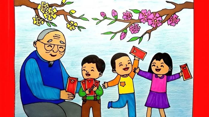 Hình ảnh tranh vẽ ngày Tết với phong tục lì xì