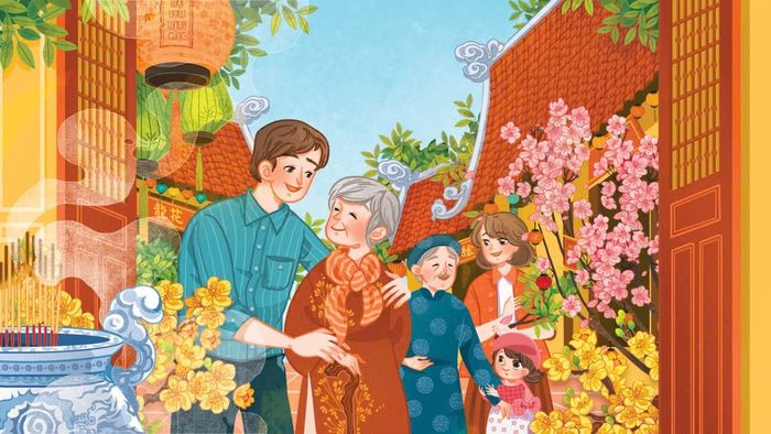 Mẫu tranh vẽ về ngày Tết trong gia đình đầy ý nghĩa
