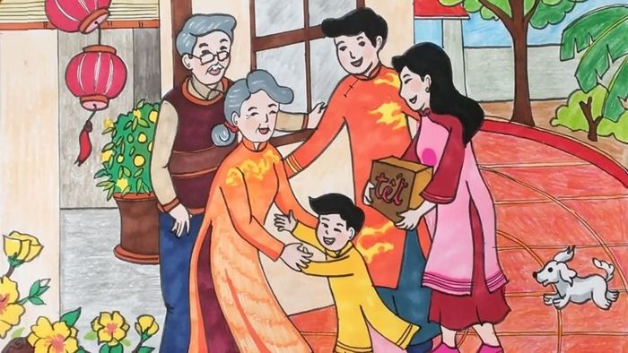 Vẽ tranh ngày Tết trong không gian gia đình