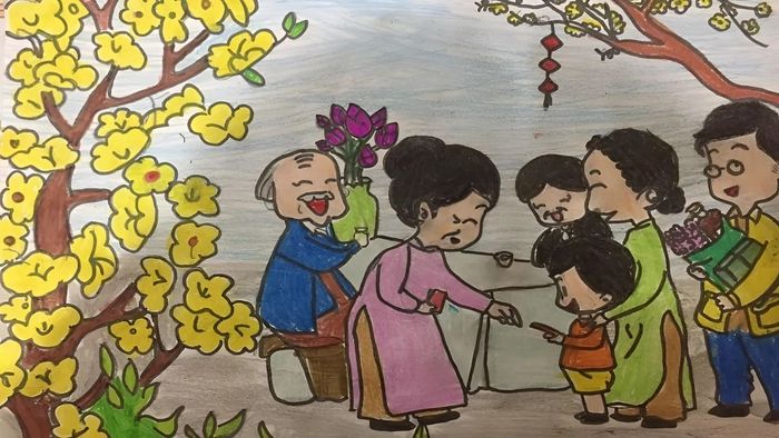 Hình ảnh vẽ tranh chúc Tết vui tươi
