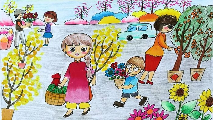 Vẽ tranh ngày Tết mùa xuân với chất lượng hình ảnh sắc nét và tuyệt vời