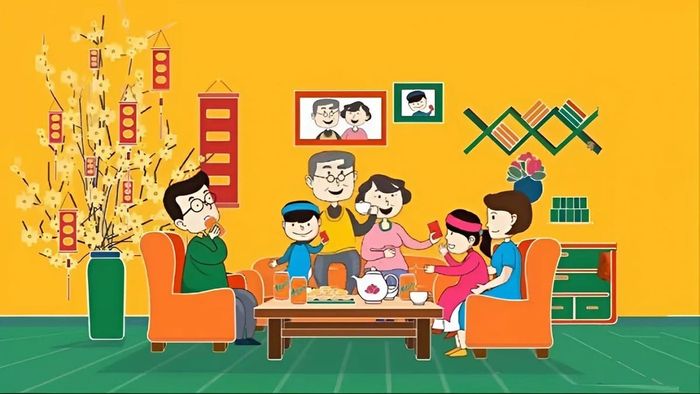 Mẫu tranh vẽ ngày Tết trong không gian gia đình