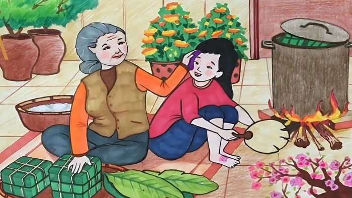 Vẽ tranh Tết dễ thương với phong cách đơn giản