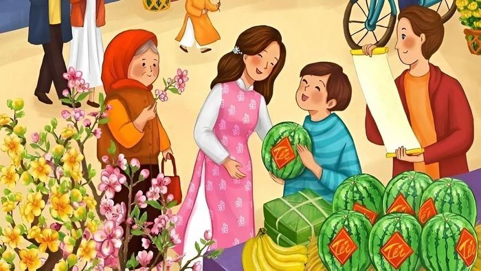 Mẫu tranh vẽ Tết tại quê em