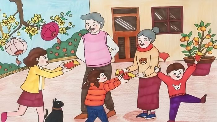 Mẫu tranh vẽ ngày Tết lì xì chất lượng cao để tham khảo