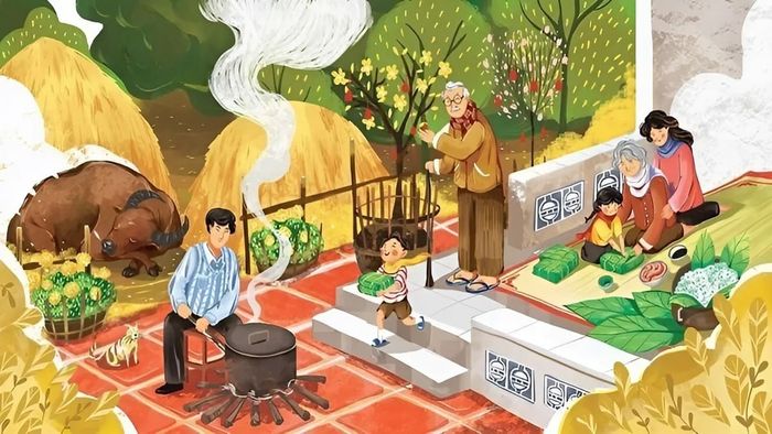 Vẽ tranh Tết với chủ đề nấu bánh truyền thống