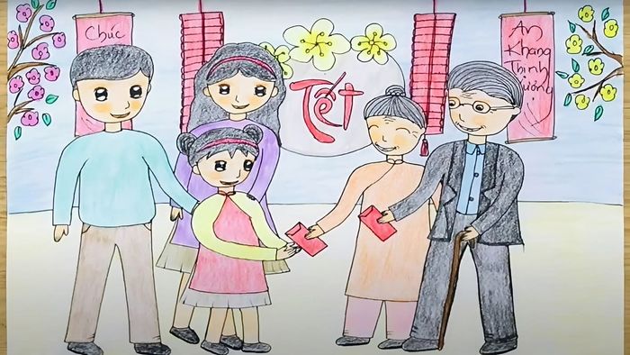 Tranh Tết đẹp nhất về phong tục lì xì