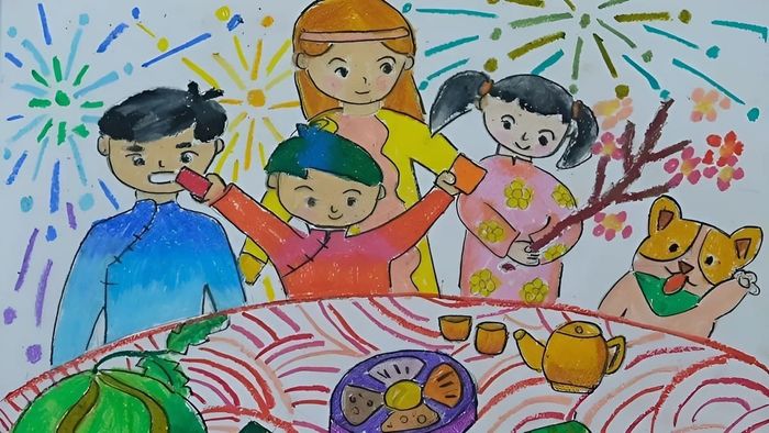 Mẫu tranh vẽ ngày Tết dễ thực hiện
