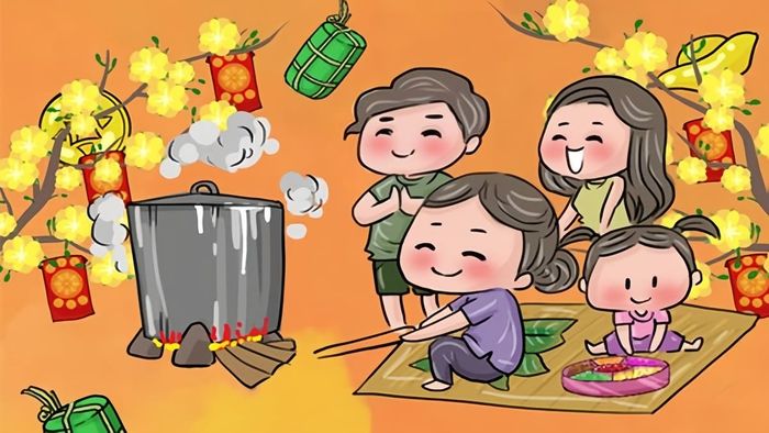 Tải mẫu tranh vẽ Tết nấu bánh đặc sắc