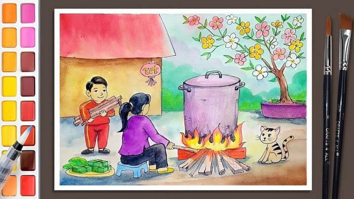 Ảnh vẽ tranh ngày Tết với độ phân giải cao