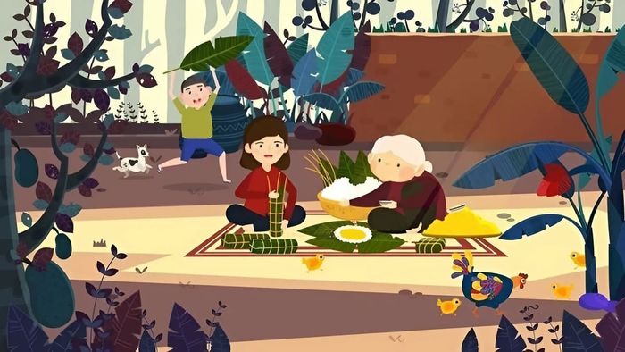 Vẽ tranh Tết với chủ đề gói bánh chưng, mang đậm dấu ấn xuân về