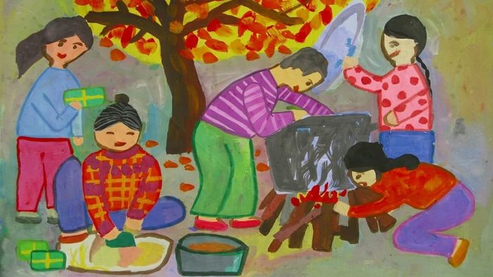 Tranh Tết nấu bánh đẹp với chất lượng 4k