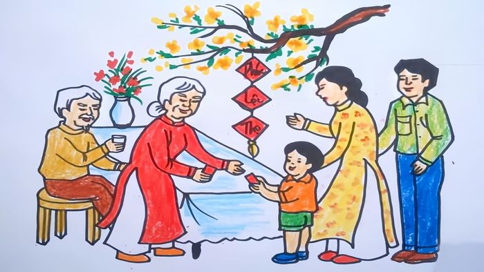 Vẽ tranh chúc Tết đơn giản nhưng đẹp mắt