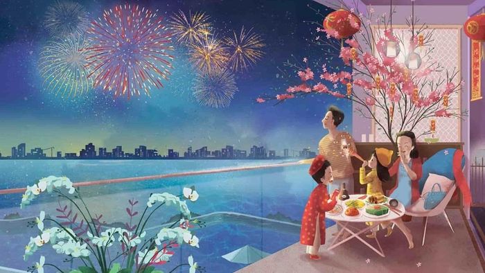 Hình mẫu vẽ tranh Tết trong gia đình đầy ấm áp