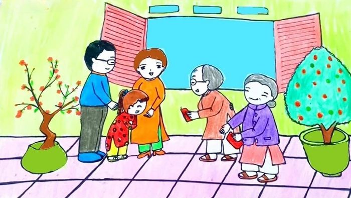 Mẫu tranh vẽ ngày Tết đơn giản, phù hợp cho học sinh