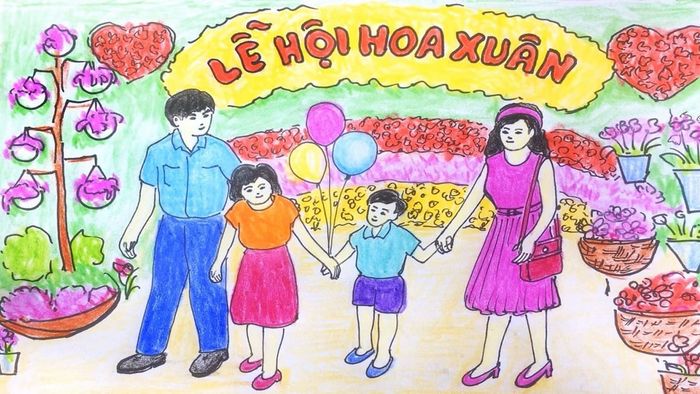 Vẽ tranh ngày Tết với hình ảnh mùa xuân đầy sức sống