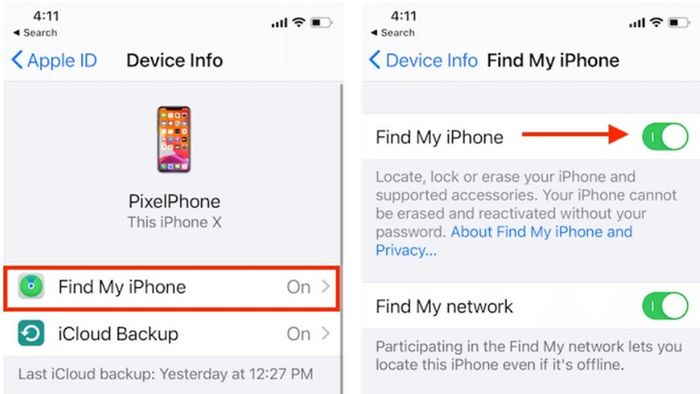 Hướng dẫn bật Find My iPhone