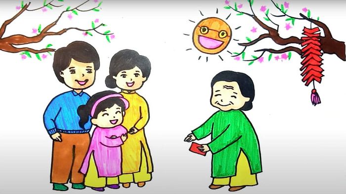Vẽ tranh chúc Tết ông bà yêu thương