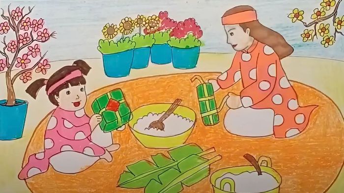 Vẽ tranh Tết với phong cách dễ thương và bắt mắt