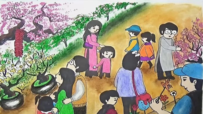 Vẽ tranh ngày Tết tại quê em trong không khí vui vẻ