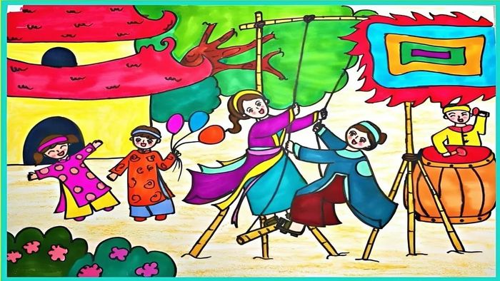 Ý tưởng vẽ tranh ngày Tết với chủ đề lễ hội ở quê em