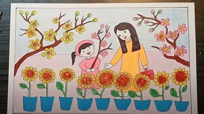 Hướng dẫn các bước tô màu cho tranh ngày Tết