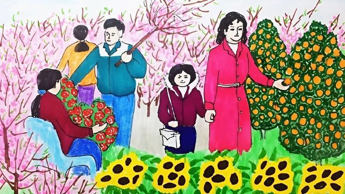 Mẫu hình vẽ tranh ngày Tết kết hợp với chủ đề mùa xuân rộn ràng