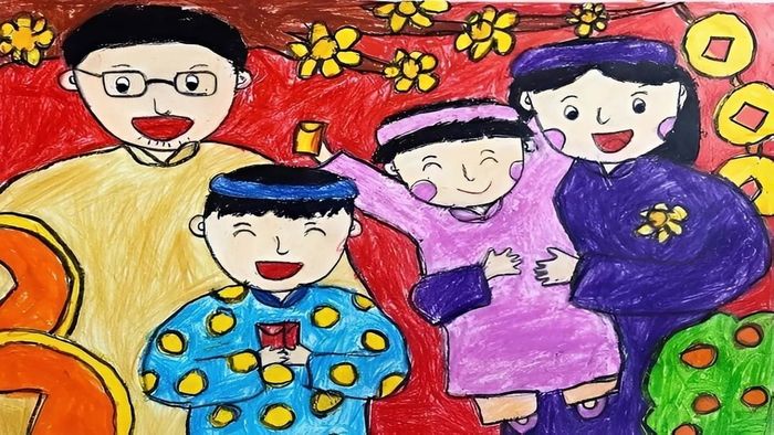 Mẫu tranh vẽ ngày Tết đơn giản cho học sinh