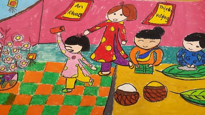 Hình vẽ tranh Tết dễ thương, sống động
