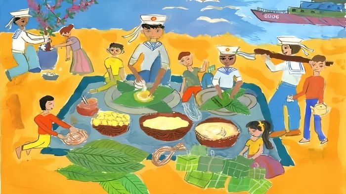 Vẽ tranh Tết với chủ đề gói bánh chưng, đong đầy cảm xúc ngày xuân