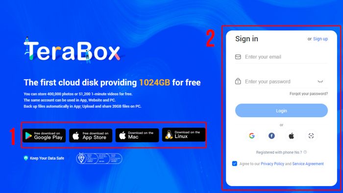 Hướng dẫn sử dụng Terabox lưu trữ đám mây - bước 1