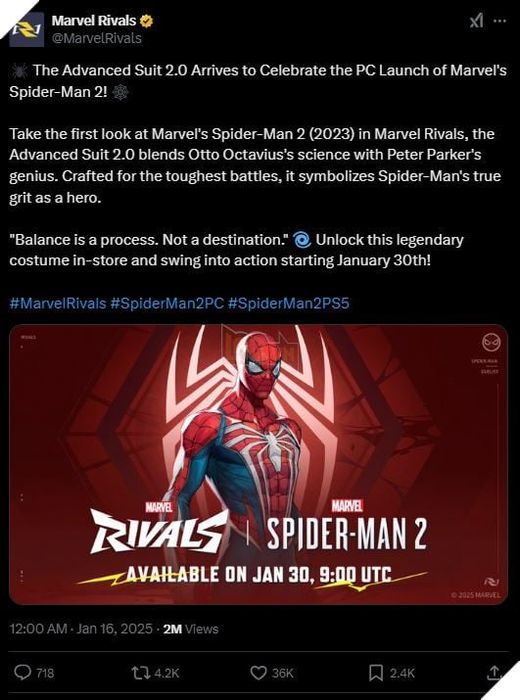 Marvel's Spider-Man 2 ra mắt trên PC, trong khi Marvel Rivals công bố skin mới cho Người Nhện 2
