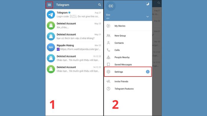 Hướng dẫn bảo mật tài khoản Telegram - Kích hoạt xác thực hai yếu tố (2FA) - các bước 1 và 2