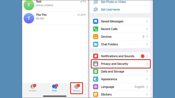 Cách bảo vệ tài khoản Telegram - Cài đặt mật khẩu khóa ứng dụng - Bước 1