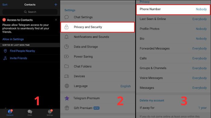 Cách bảo vệ tài khoản Telegram - Ẩn số điện thoại