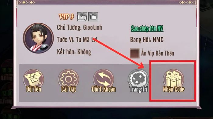 Hướng dẫn nhập mã code Chân Vương 3Q - bước 2