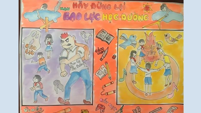 Mẫu tranh vẽ bạo lực học đường có ý nghĩa sâu sắc