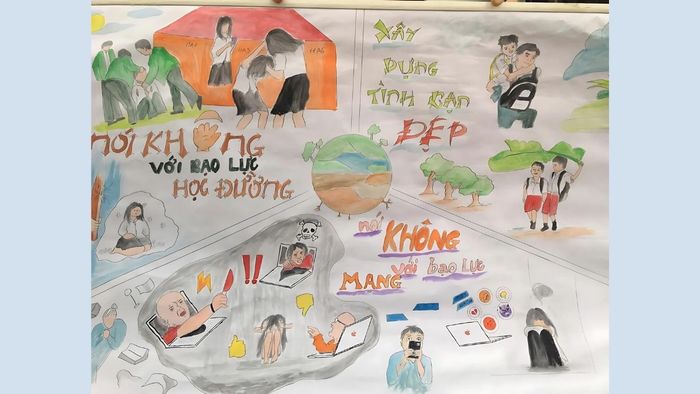 Vẽ tranh bạo lực học đường đơn giản nhưng đầy ý nghĩa