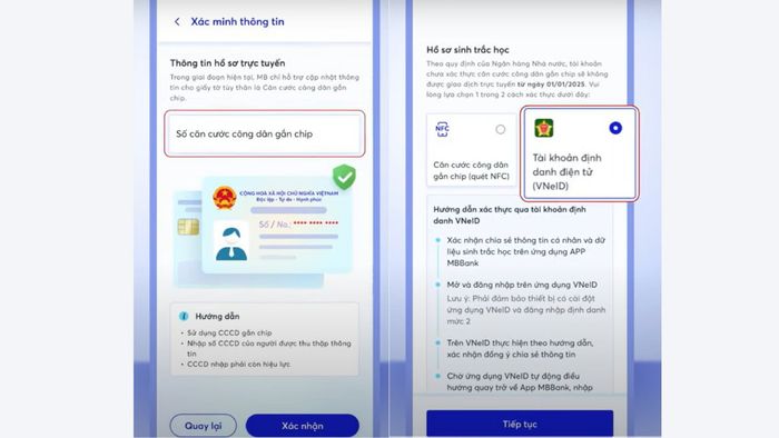 Hướng dẫn cập nhật sinh trắc học ngân hàng MB Bank qua VNeID - bước 2