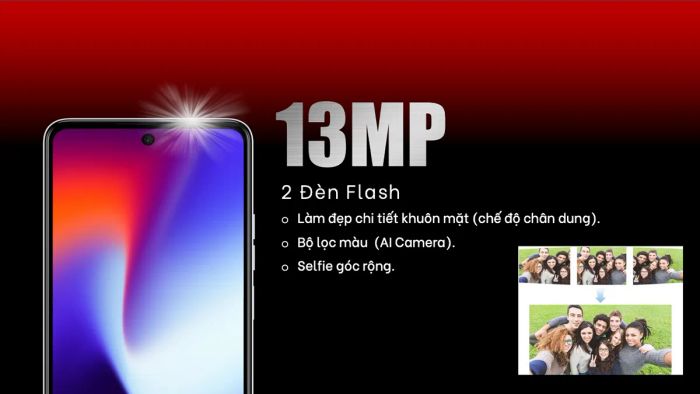 Điện thoại Tecno trang bị hệ thống đèn flash kép ở mặt trước giúp việc chụp ảnh selfie trở nên hiệu quả hơn.