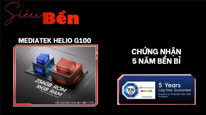 Điện thoại trang bị chip Helio G100 mạnh mẽ
