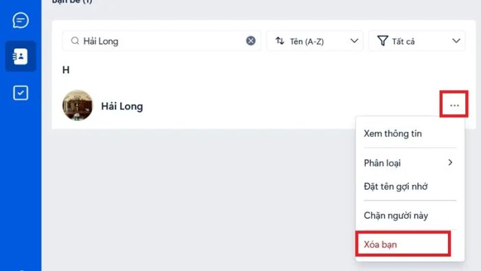 Cách xóa bạn Zalo nhanh trên Zalo Web