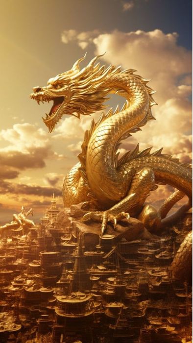 Hình nền màu vàng với hình rồng dũng mãnh, uy vũ