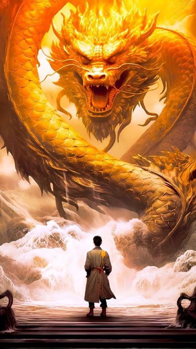 Hình nền màu vàng với hình rồng oai hùng