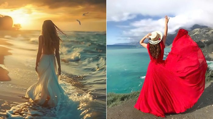 Tạo dáng chụp ảnh biển từ góc nhìn phía sau lưng