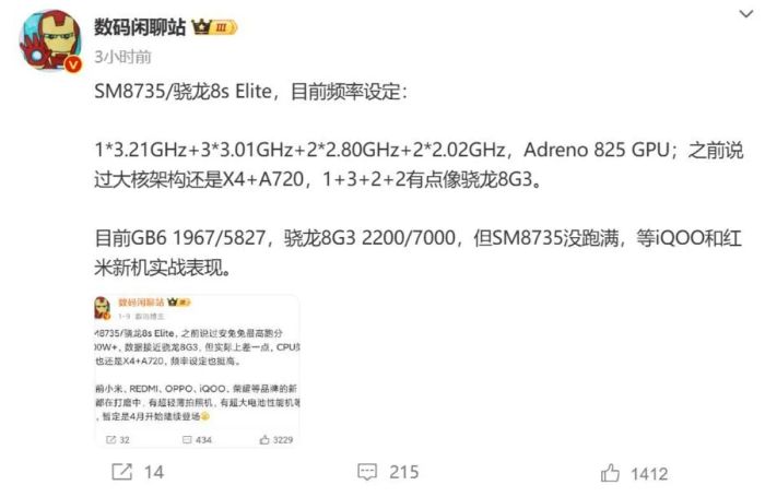 Thông tin chi tiết về bộ vi xử lý Qualcomm Snapdragon 8s Elite (SM8735) đã được một leaker đáng tin cậy hé lộ.