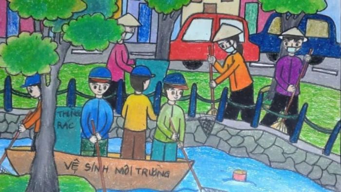 Mẫu tranh vẽ bảo vệ môi trường xung quanh đầy sáng tạo và sinh động