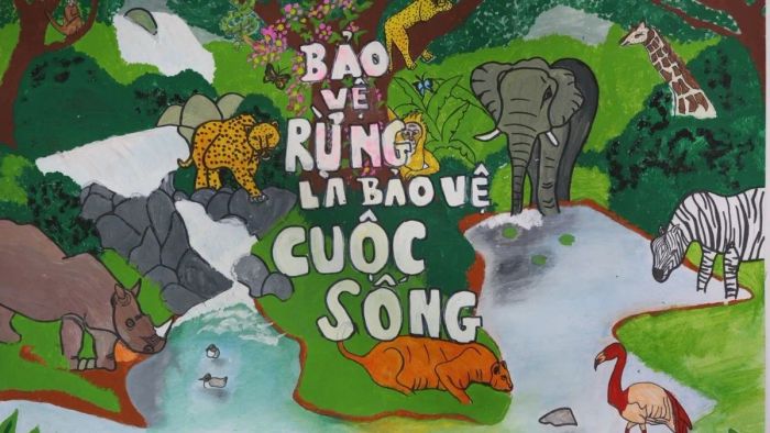 Hình nền vẽ tranh bảo vệ động vật và môi trường hoang dã đẹp mắt