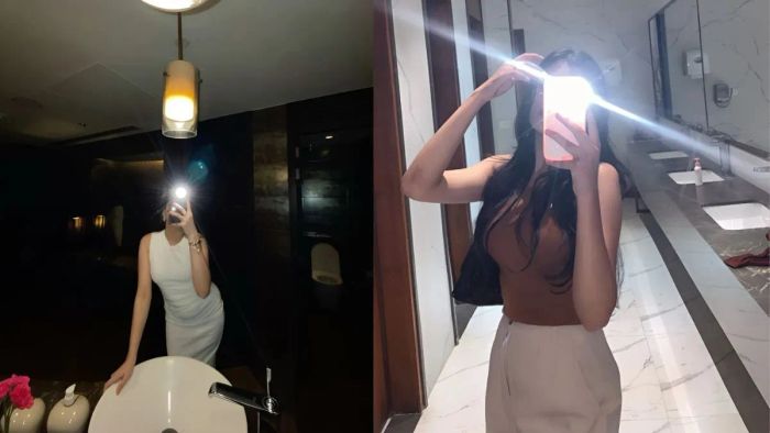 Kiểu chụp ảnh đèn flash trước gương cho nữ